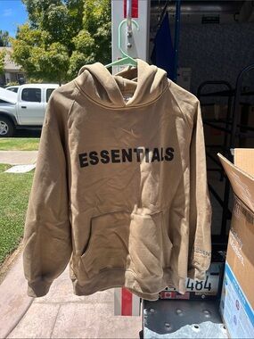 Essentials Tan Hoodie Sweatshirt with Black Logo
